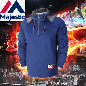 마제스틱 풀오버 후드티 [MAJESTIC] ML153MBAMT209 BLUE 어깨 배색 포인트 후드 셔츠 (파랑)   야구의류 